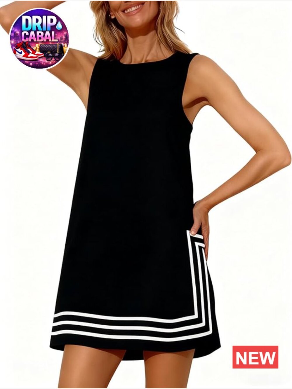 Color Block A-Line Mini Dress Sleeveless Sundress Beach Coverup